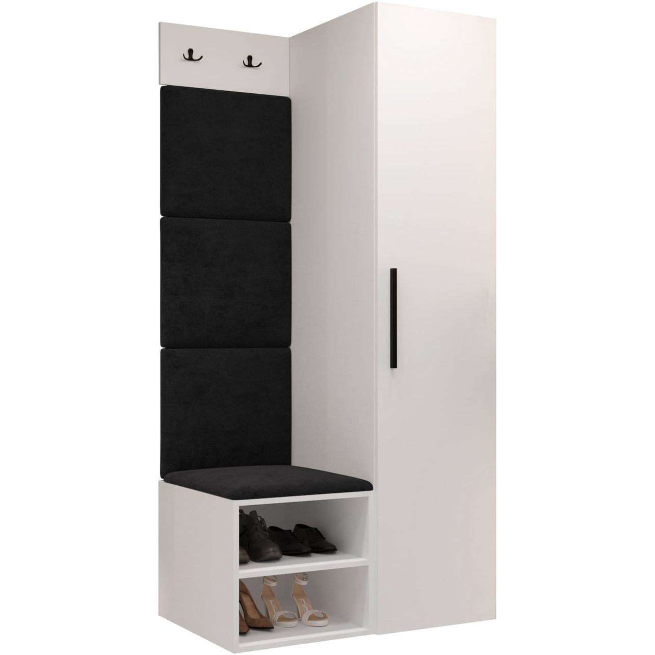 Vaatekaappi Nomla MEDI III, valkoinen/musta tekstiili