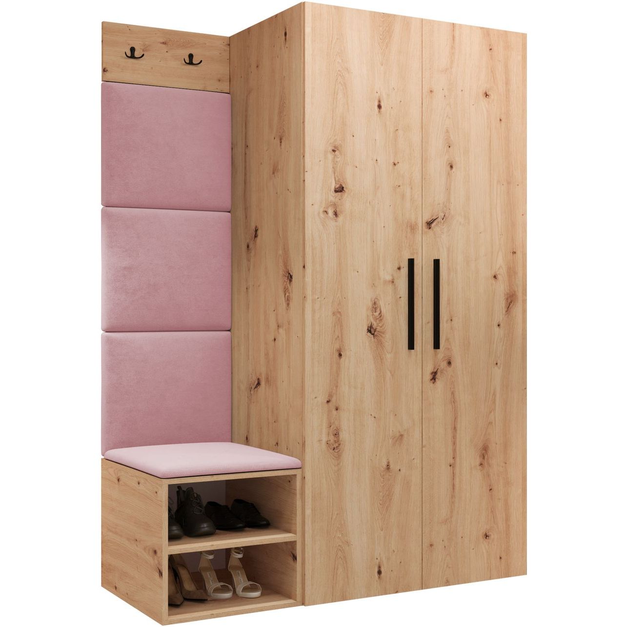 Vaatekaappi Nomla MEDI IV, ruskea/vaaleanpunainen tekstiili