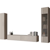 Olohuoneen huonekalusetti Nomla Philippe IV, TV-taso + kaappi + vitriinikaappi, beige