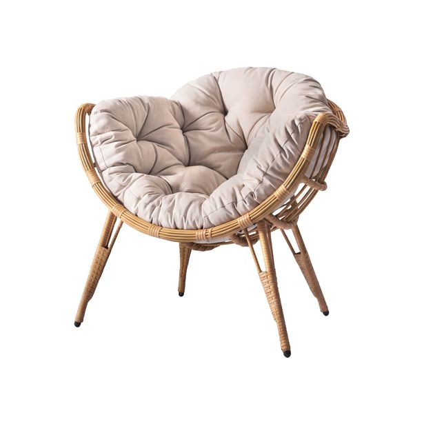 Puutarhatuoli Nomla Nubia, metallirunko rottinkipunoksella + pehmusteet, beige