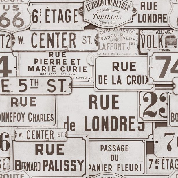 Paneelitapetti Mindthegap Street Signs Brown, 1.56x3m