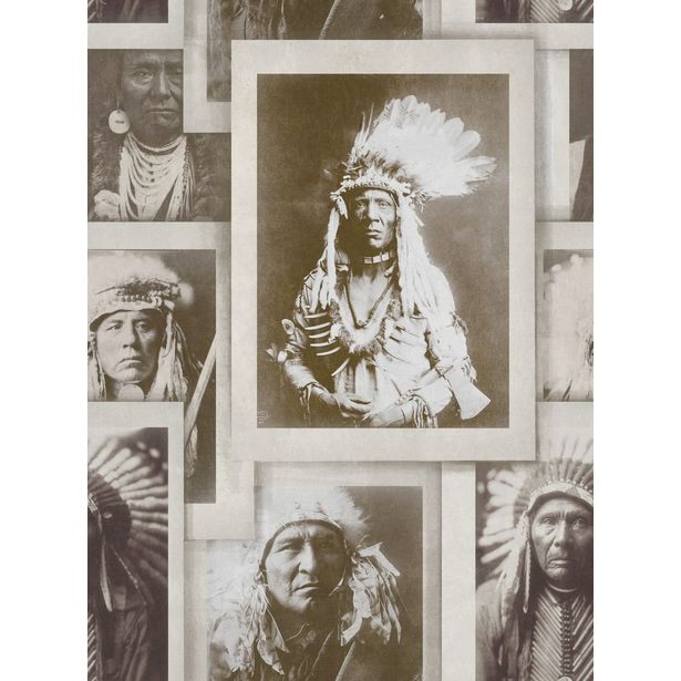 Paneelitapetti Mindthegap Indian Chiefs Sepia, 1.56x3m
