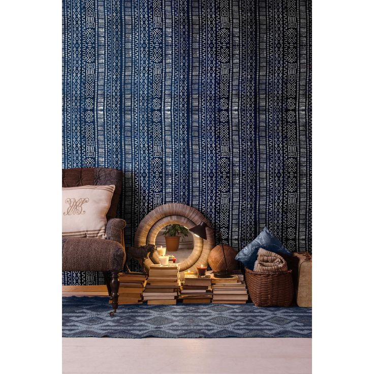 Paneelitapetti Mindthegap Bogolanfini, 1.56x3m, sininen