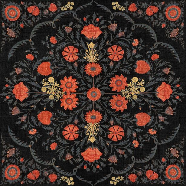 Paneelitapetti Mindthegap Hindu bloom, 1.56x3m, musta