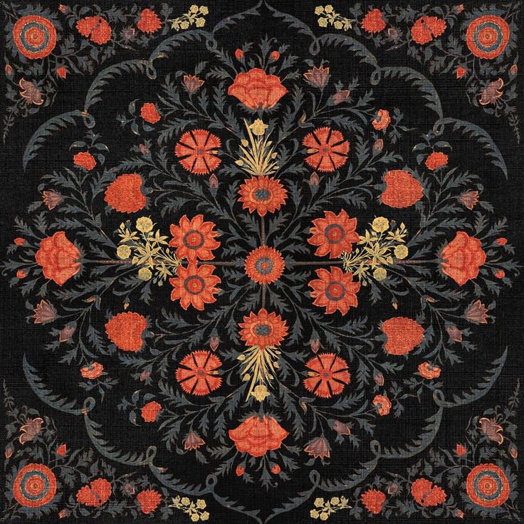 Paneelitapetti Mindthegap Hindu bloom, 1.56x3m, musta