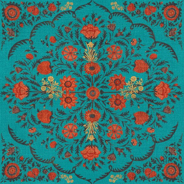 Paneelitapetti Mindthegap Hindu bloom, 1.56x3m, turkoosi
