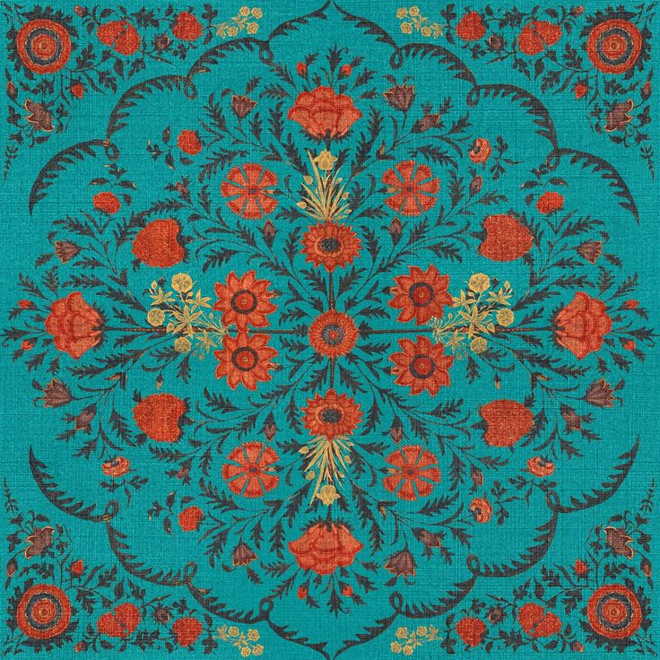 Paneelitapetti Mindthegap Hindu bloom, 1.56x3m, turkoosi