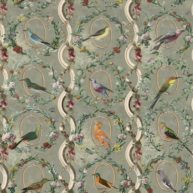 Paneelitapetti Mindthegap Countesse's aviarium, 1.56x3m, harmaa