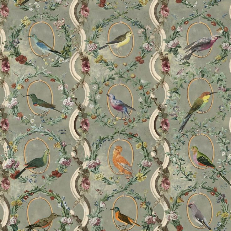 Paneelitapetti Mindthegap Countesse's aviarium, 1.56x3m, harmaa