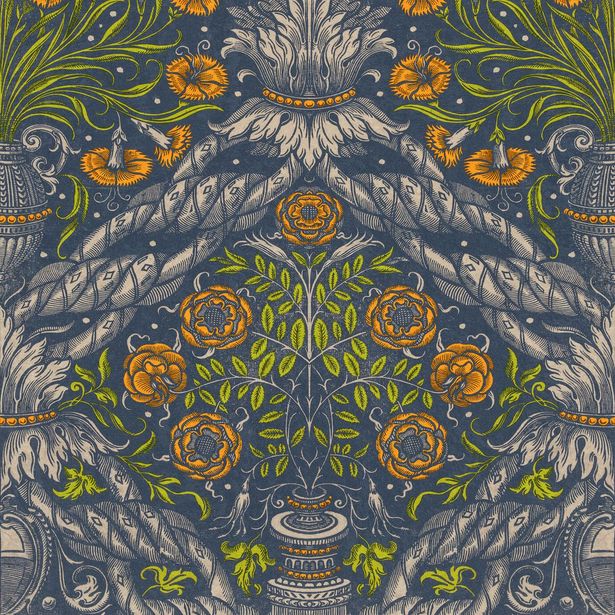 Paneelitapetti Mindthegap Floral ornament, 1.56x3m, sininen/oranssi