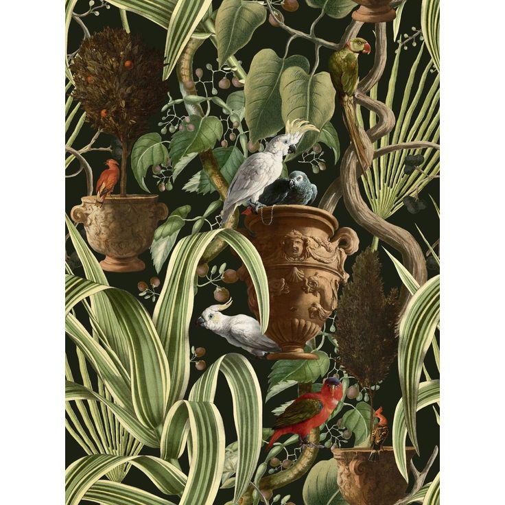 Paneelitapetti Mindthegap Exotic menagerie, 1.56x3m, musta/vihreä