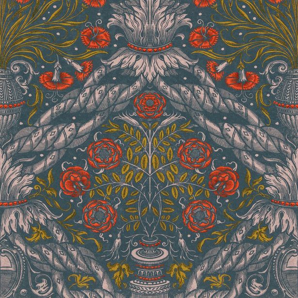 Paneelitapetti Mindthegap Floral ornament, 1.56x3m, sininen/punainen