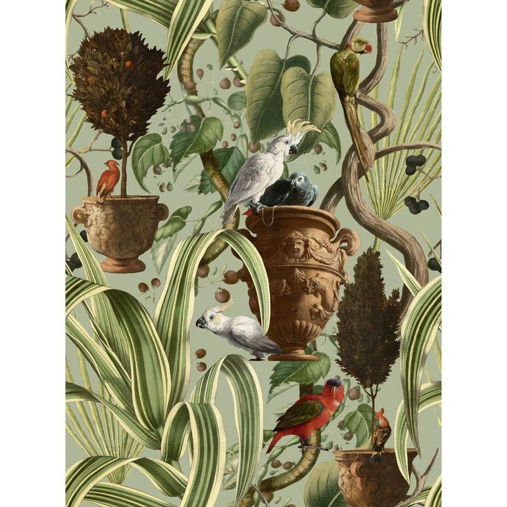 Paneelitapetti Mindthegap Exotic menagerie, 1.56x3m, vihreä