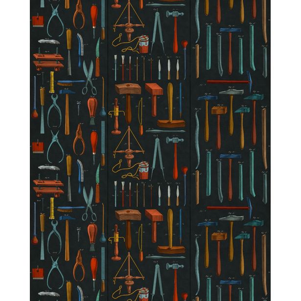 Paneelitapetti Mindthegap Old Tools, 1.56x3m, antrasiitti