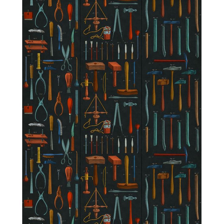 Paneelitapetti Mindthegap Old Tools, 1.56x3m, antrasiitti