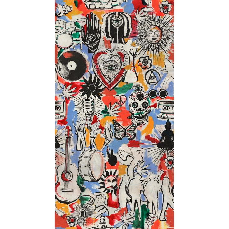 Tapetti Mindthegap Festival Memories, 1.56x3m, sininen/punainen