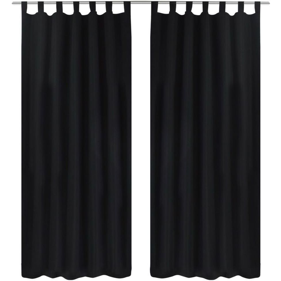 Mustat mikro-satiini verhot lenkeillä 2kpl 140 x 245 cm