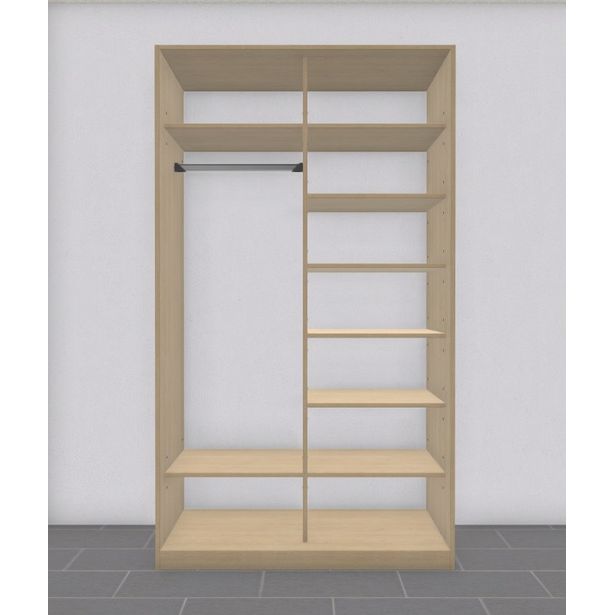 Liukuovikaappi Nettiovi 110-155cm, tangolla ja hyllyillä, mittojen mukaan, tammi