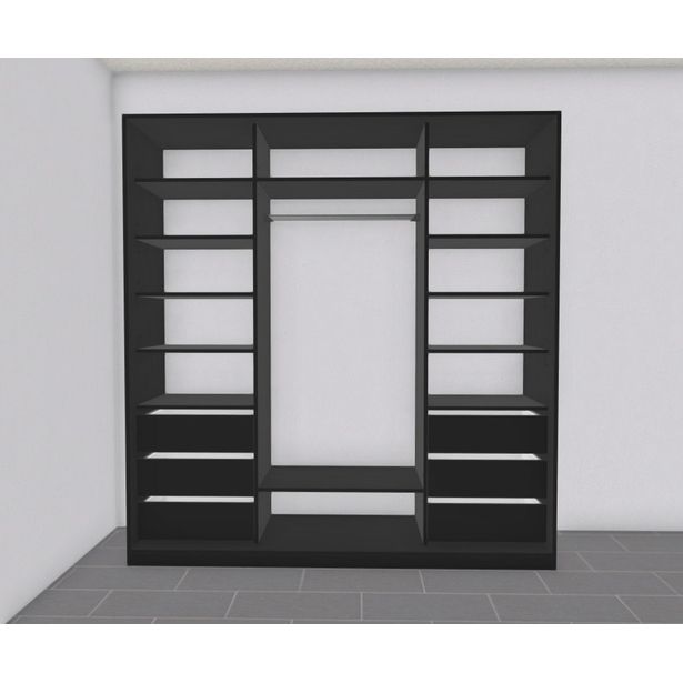 Liukuovikaappi Nettiovi 184-230cm, tangolla, hyllyillä ja laatikoilla, mittojen mukaan