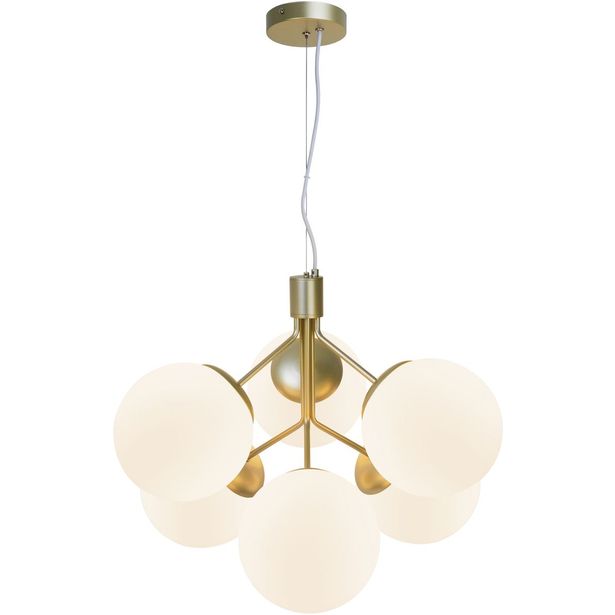 Riippuvalaisin Nordlux Ivona, 6-osainen, Ø620x445mm, messinki/opaalivalkoinen