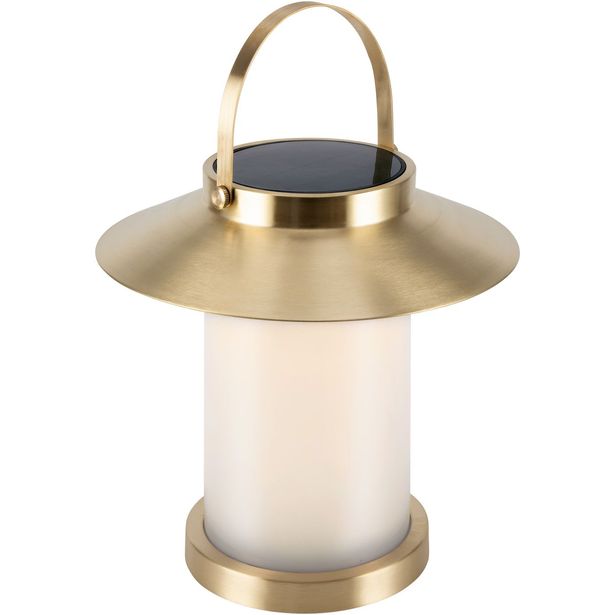 LED-aurinkokennovalaisin Nordlux Temple To Go 30, USB-ladattava, messinki