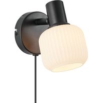 Seinävalaisin Nordlux Milford Mini, musta/opaalivalkoinen