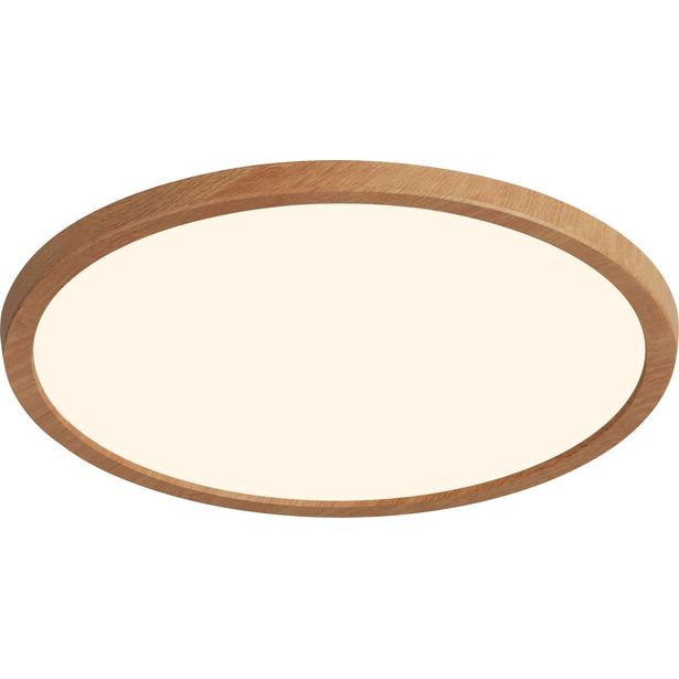 LED-plafondi Nordlux Oja 29, IP54, 2700K, himmennettävä, puujäljitelmä