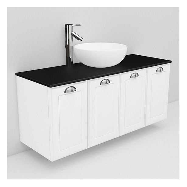 Allaskaappi ja Coast-allas Noro Flexline 128.3, musta taso, 1200mm, valkoinen kehysovi