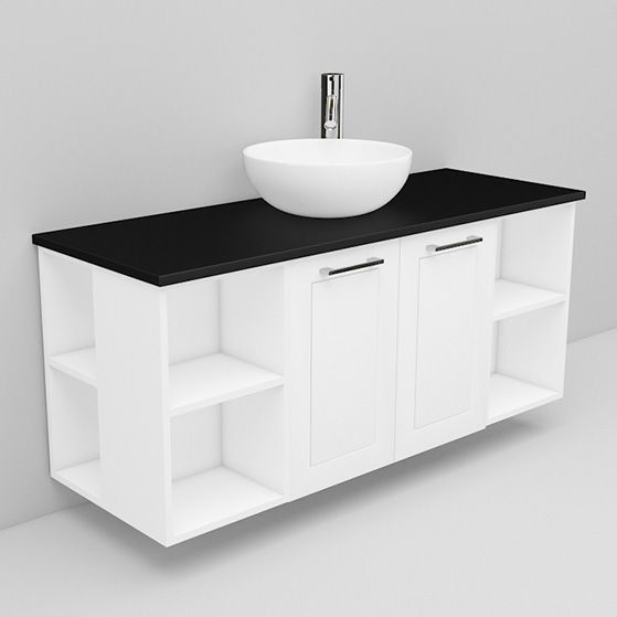 Allaskaappi mustalla laminaattitasolla ja malja-allas Coast Noro Flexline 152.2 1200 valkoinen raami