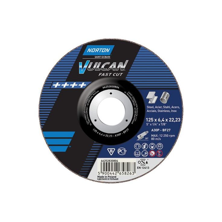 Hiomalaikka Norton Vulcan A30S T27, 125x6.4x22.23mm, 125x6