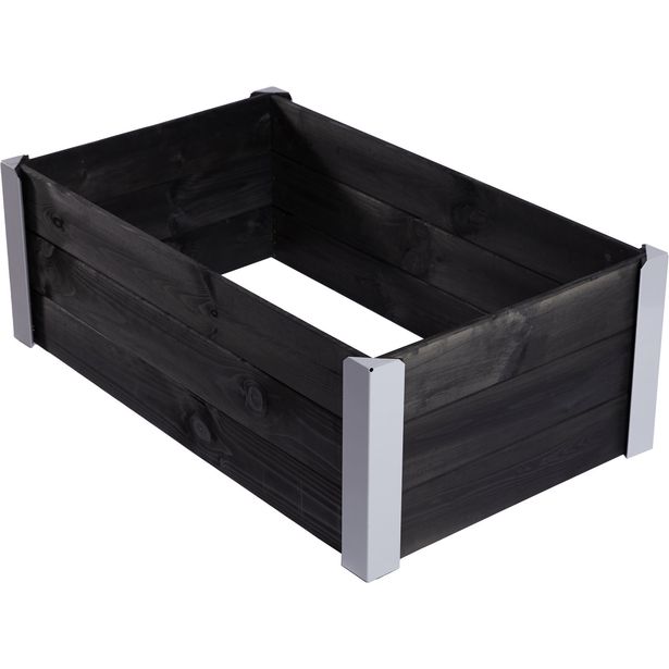 Istutuslaatikko, maalattua puuta, musta, metallikulmilla 33 x 93 x 53 HORTUS