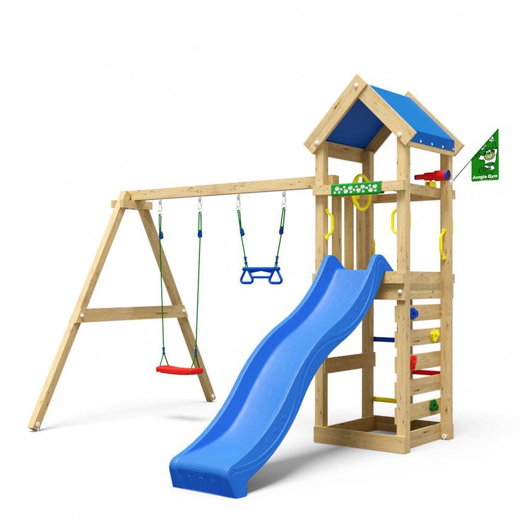 Leikkitornikokonaisuus JG PATIO 2-SWING MODULE 200 JA SININEN LIUKUMÄKI