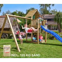 Leikkikeskus Jungle Gym Cubby ja Swing Module X&#039;tra, sis. 120kg hiekkaa ja sinisen liukumäen
