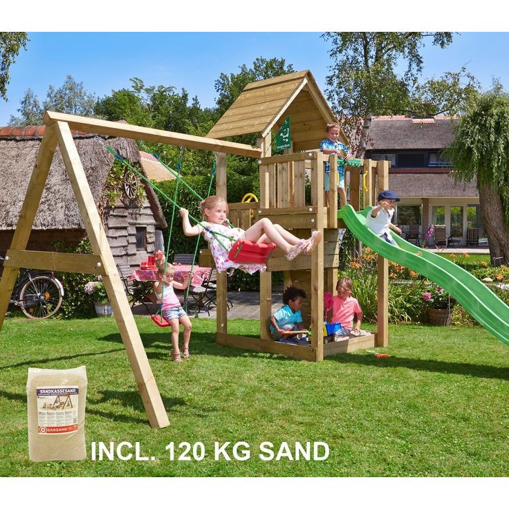 Leikkikeskus Jungle Gym Cubby ja Swing Module X'tra, sis. 120kg hiekkaa ja vihreän liukumäen