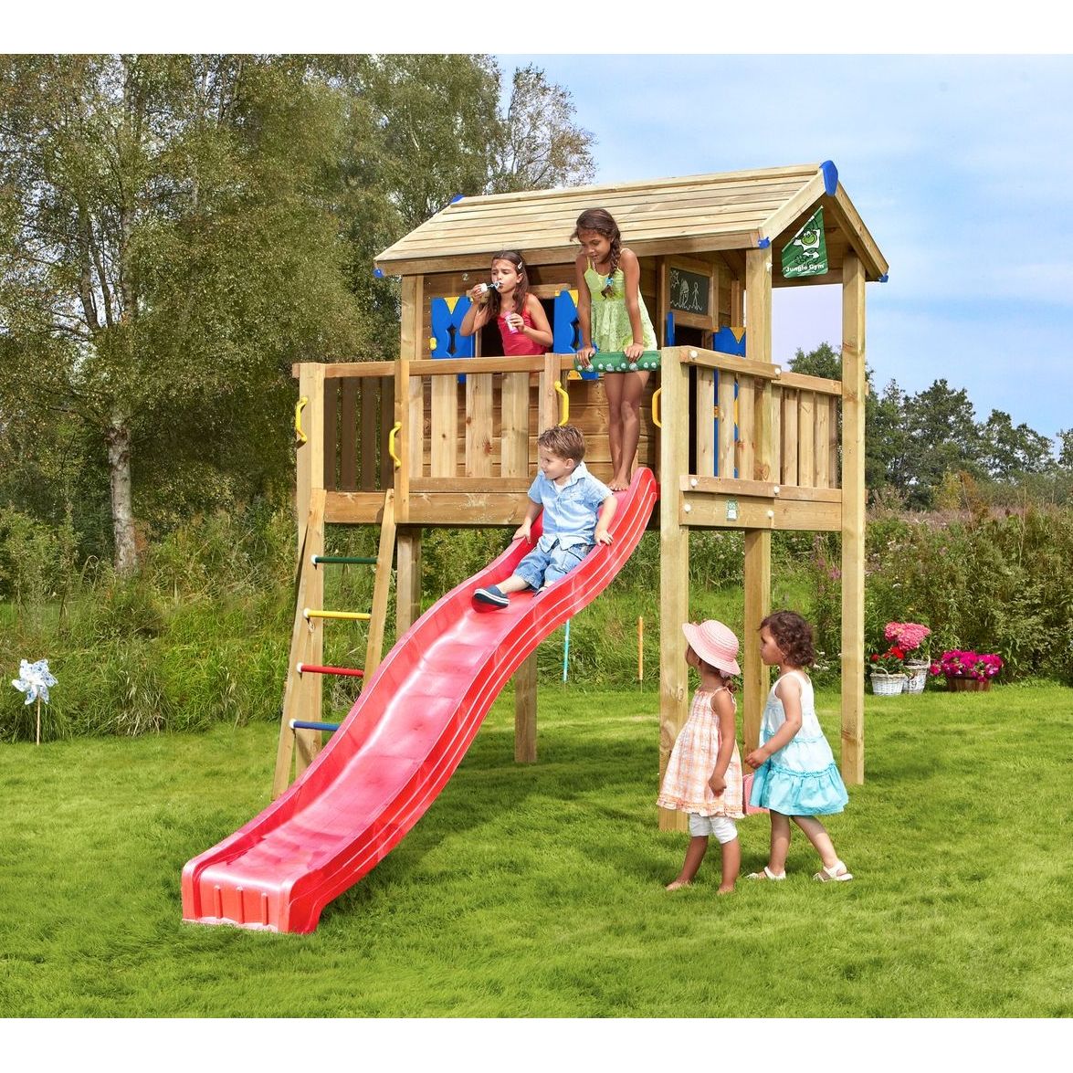 Leikkimökki Jungle Gym XL, sis. puutavaran ja liukumäen