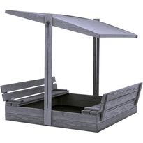 Hiekkalaatikko 120 x 120 cm, penkeiksi taittuva kansi, säädettävä katto, pohjamaalattu harmaa NORDIC PLAY