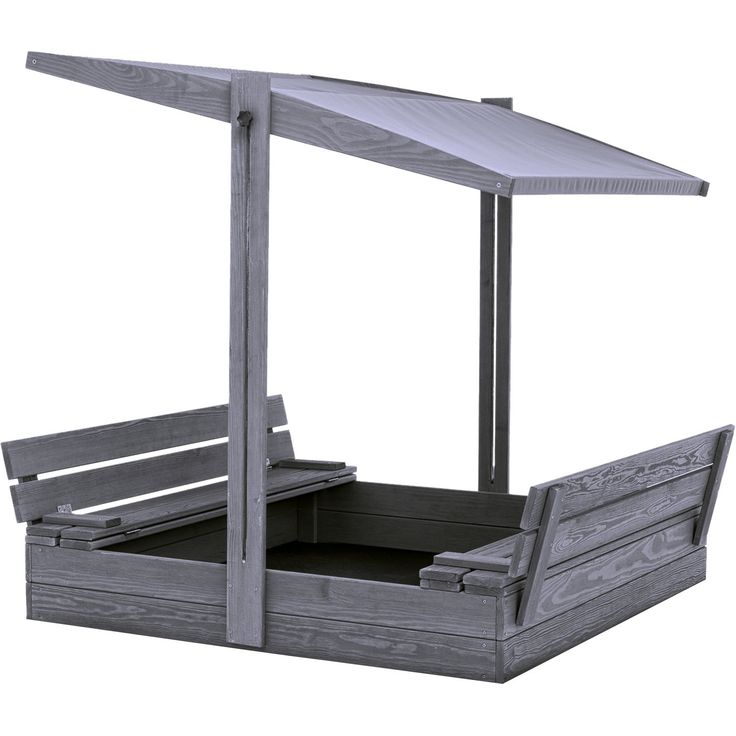 Hiekkalaatikko 120 x 120 cm, penkeiksi taittuva kansi, säädettävä katto, pohjamaalattu harmaa NORDIC PLAY