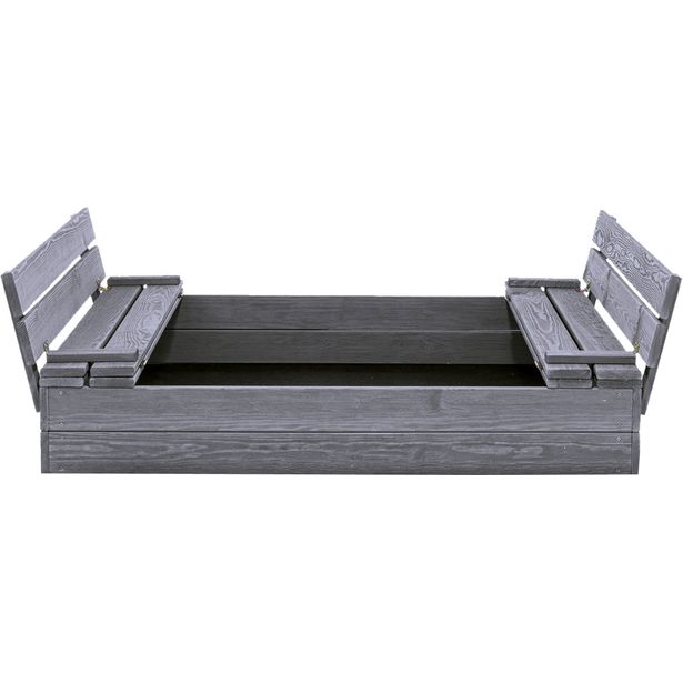 Hiekkalaatikko 120 x 120 cm, penkeiksi taittuva kansi, pohjamaalattu harmaa NORDIC PLAY