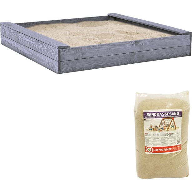 Hiekkalaatikko sisältää hiekan Nordic Play, 1200x1200 mm harmaa puu
