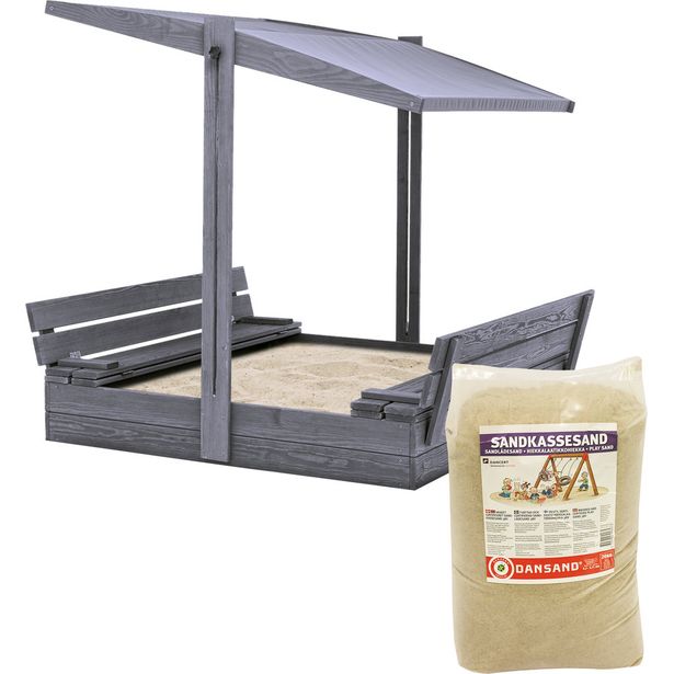 Hiekkalaatikko katolla sisältää hiekan Nordic Play, 1200x1200 mm harmaa puu