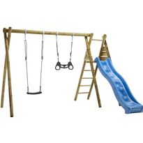 Keinuteline Nordic Play, sis. keinuistuin, trapetsikeinu, keinukiinnikket ja sininen liukumäki