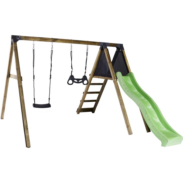 Keinuteline kiipeilymoduulilla, vihreä liukumäki, keinuistun ja trapetsikeinu NORDIC PLAY Active