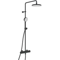 Sadesuihkusetti Oras Nova 7402-33, termostaattihanalla, vettä säästävä, suihkupää ⌀200mm, matta musta, Verkkokaupan poistotuote