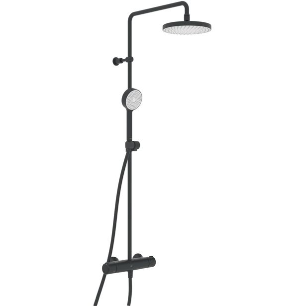 Sadesuihkusetti Oras Nova 7402-33, termostaattihanalla, vettä säästävä, suihkupää ⌀200mm, matta musta, Verkkokaupan poistotuote