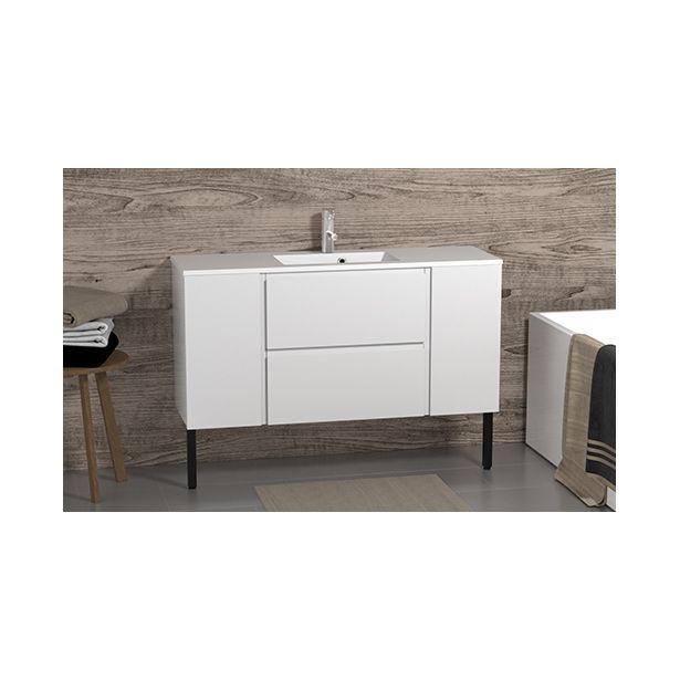 Kylpyhuoneryhmä Otsoson Minimeri 1200, 1200x390mm, valkoinen, vetimetön, laatikostolla ja kahdella sivukaapilla