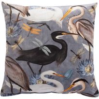 Tyyny Home4You HOLLY 45x45 cm, linnut ja lumpeet, harmaa