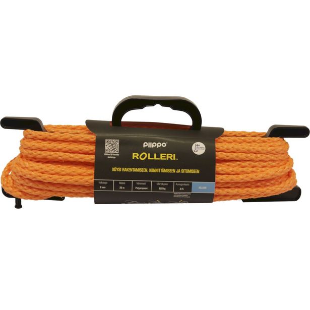 Rolleri Piippo palmikoitu polypropeeni, 8mm x 20m, oranssi