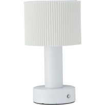 Pöytävalaisin PR Home Tiara, ladattava, Ø13cm, pliseerattu varjostin, valkoinen