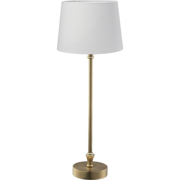 Pöytävalaisin PR Home Liam, 59cm, puuvillavarjostin, messinki/valkoinen