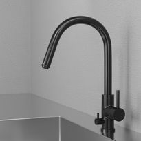 Keittiöhana Scandtap Steel Access Shadow D, ulosvedettävällä suuttimella ja pesukoneventtiilillä